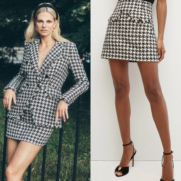Veronica Beard Ariel wool blend houndstooth tweed mini skirt